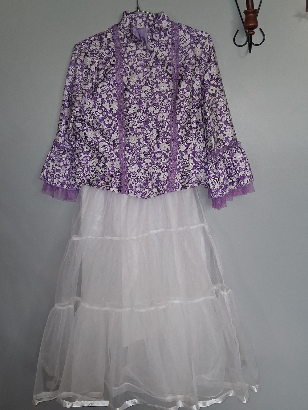 Grace Karin Tulle Purple Floral Ruffle-Trim Jacket with White Tulle Skirt